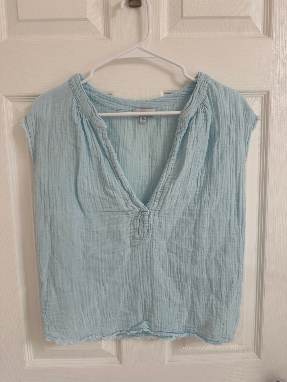 Light Blue Gauze V-Neck Tank Top